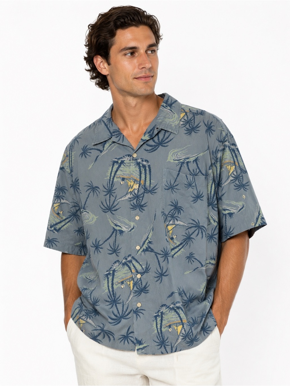 Polo Ralph Lauren Clayton
Hawaiian Shirt
Men's XL Blue Palm Tree Camp Button
Up